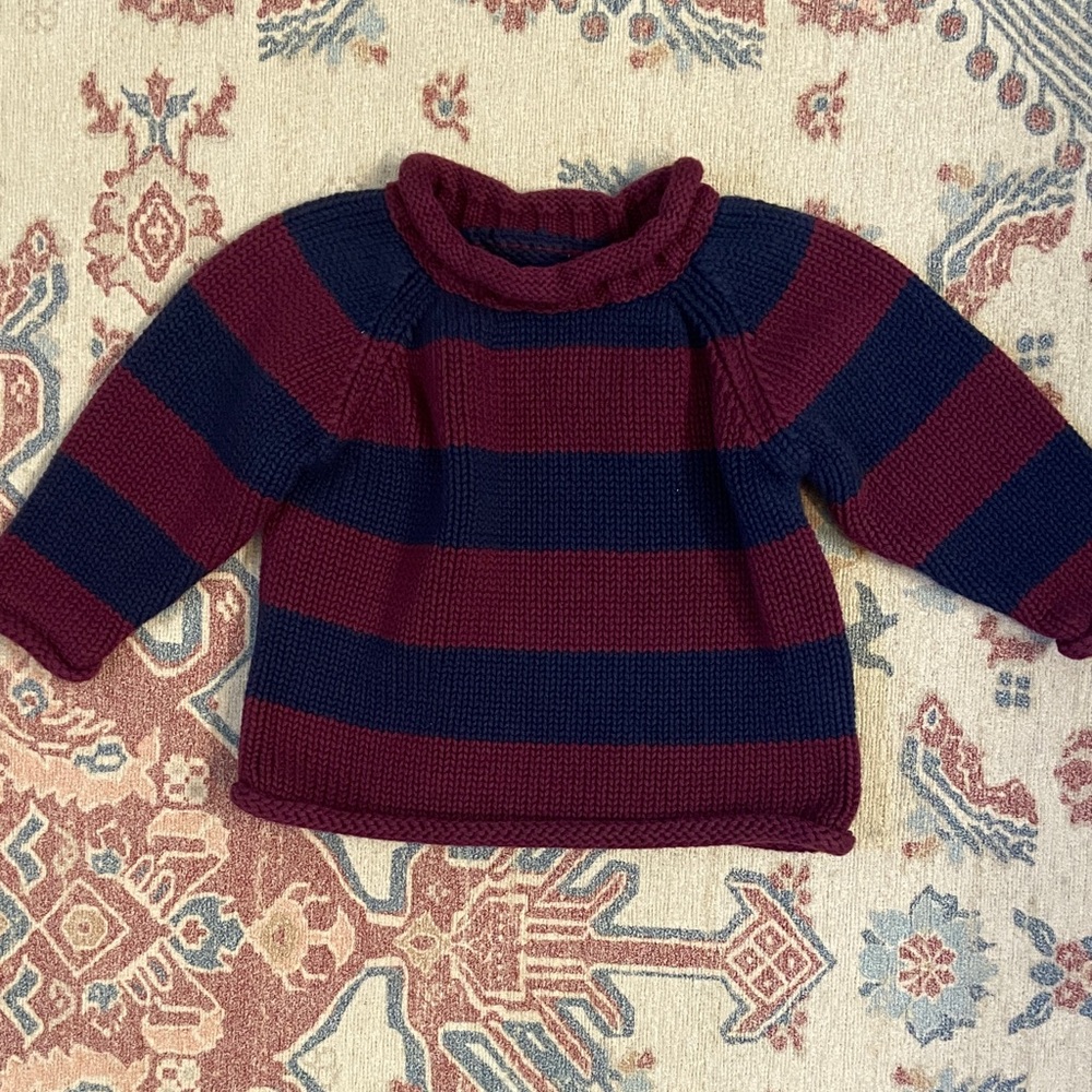 Lands' End Burgundy and Navy Knit Sweater